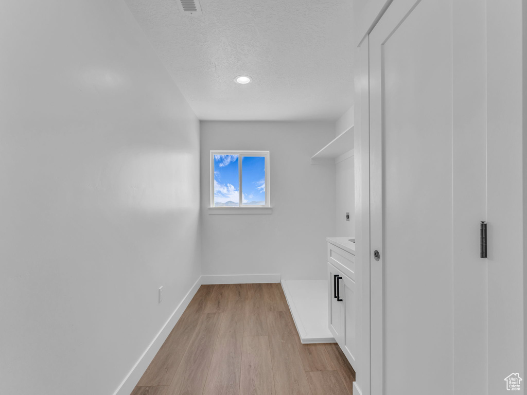 Spacious closet featuring light wood-type flooring