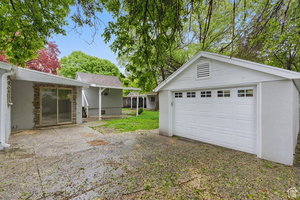 View of detached garage