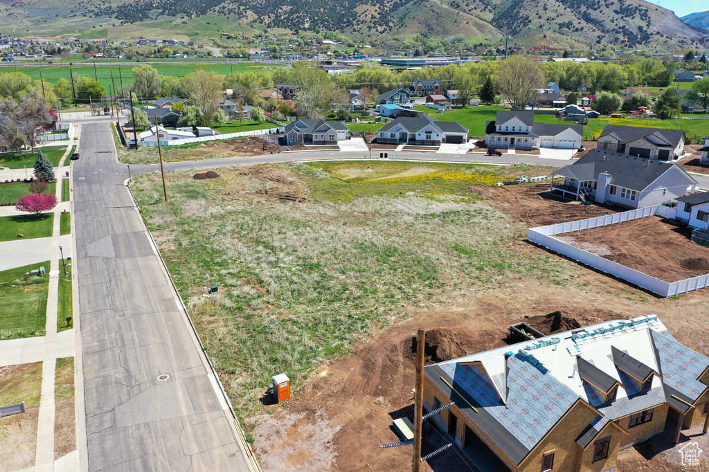 Aerial perspective of suburban area featuring mountains