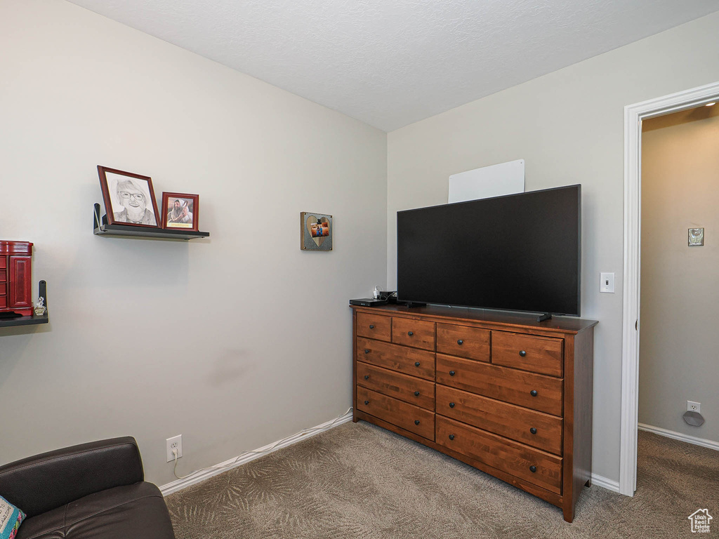 Living area with carpet floors and baseboards