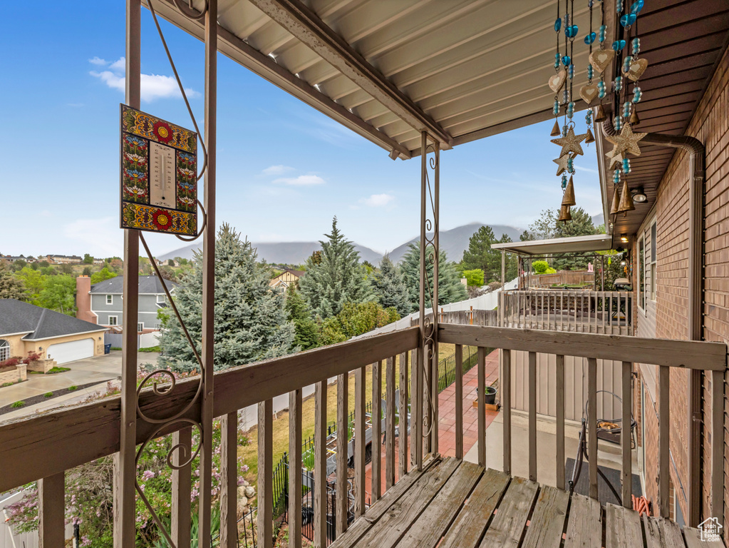 Deck featuring a mountain view