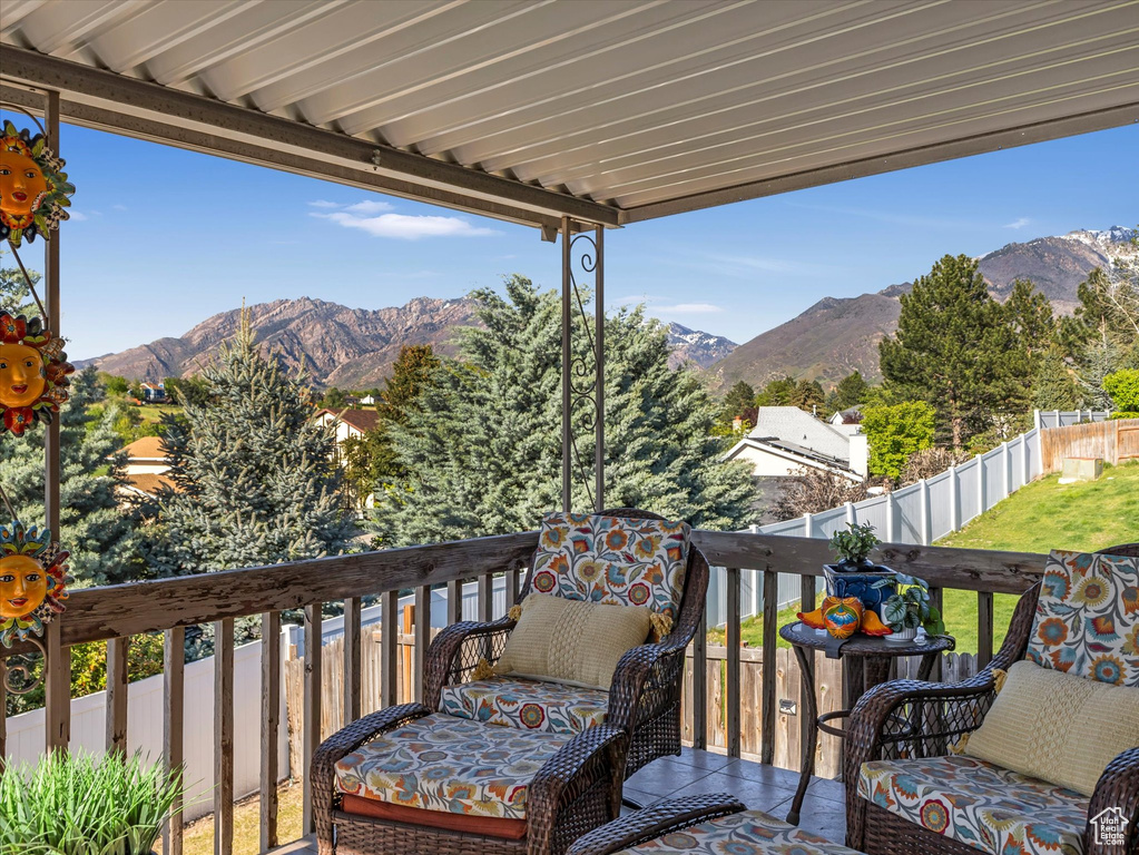 Balcony with a mountain view