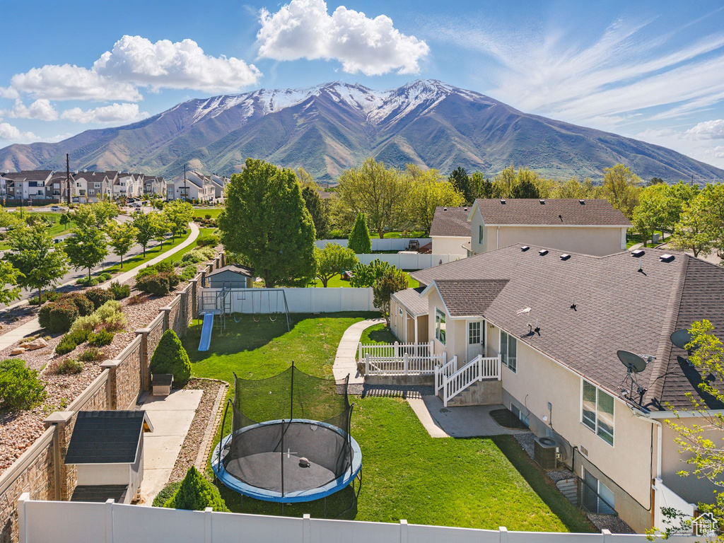 Aerial perspective of suburban area with mountains
