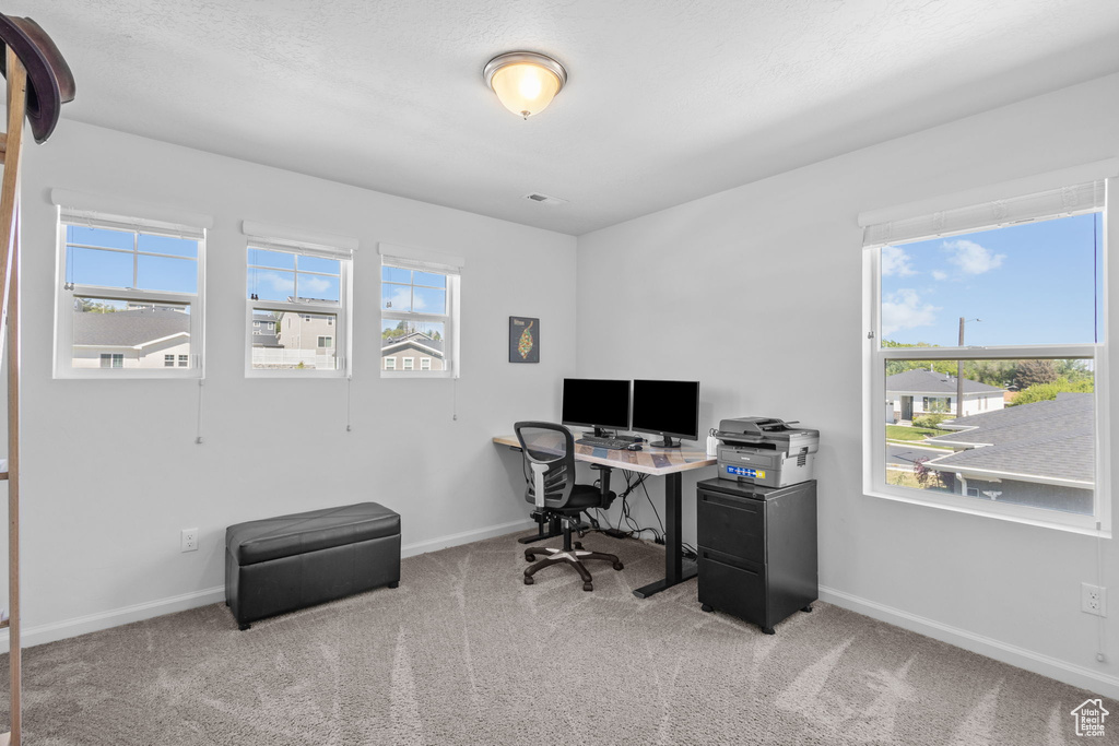 Office featuring carpet floors and baseboards