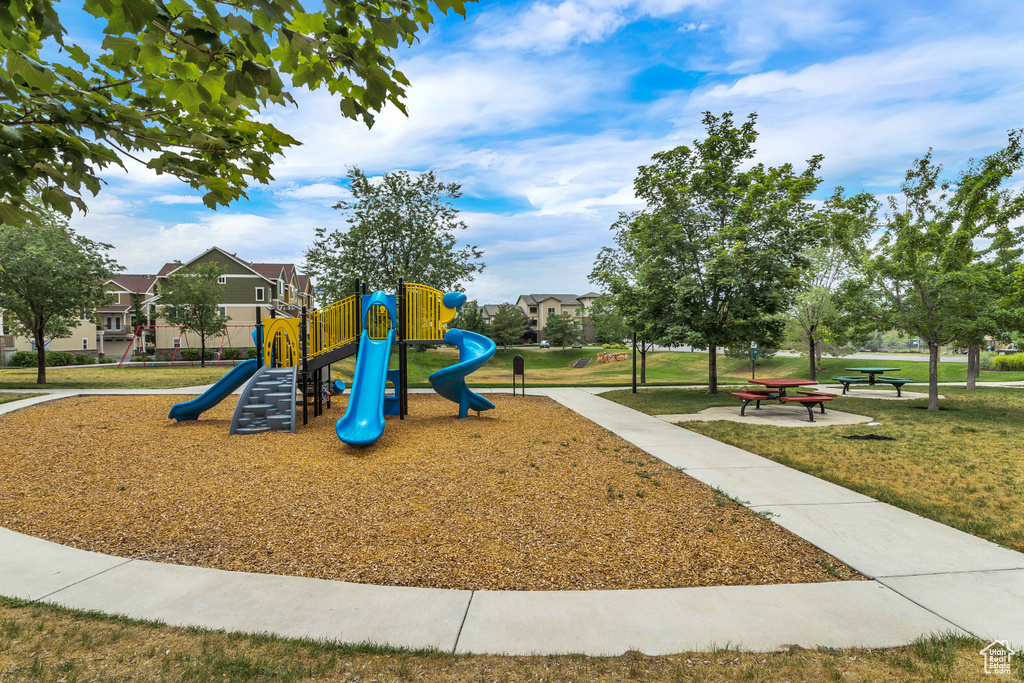 Community playground with a yard