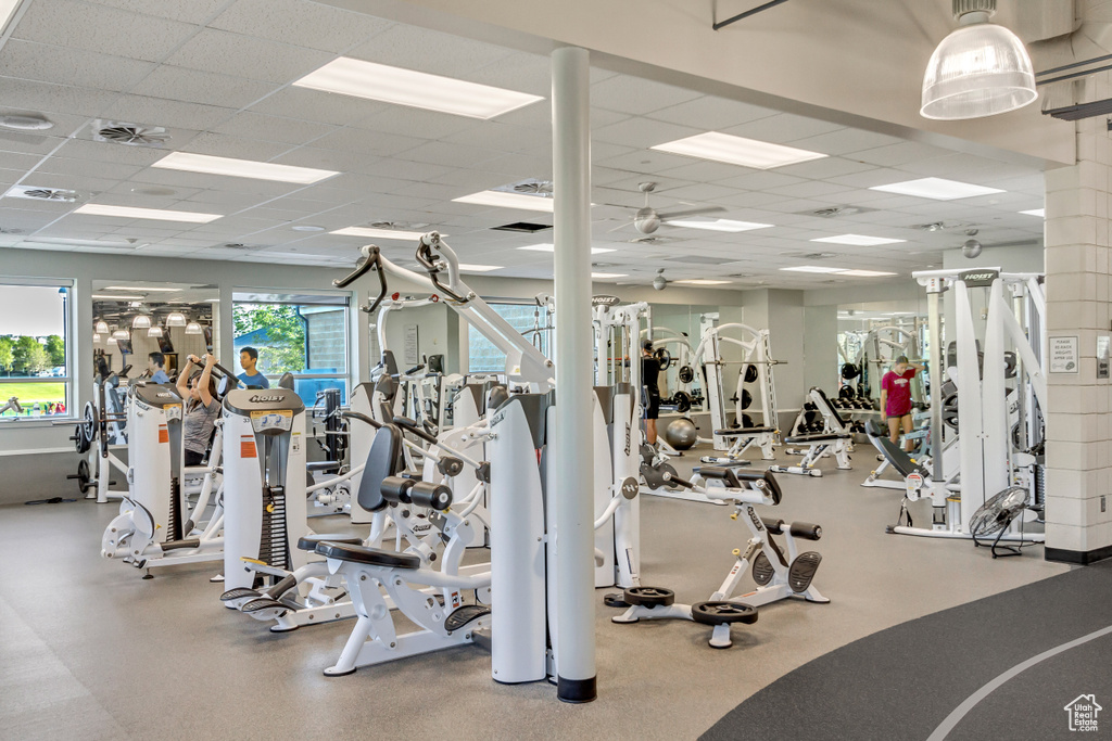 Exercise room with a drop ceiling
