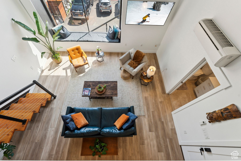 Living area with wood finished floors