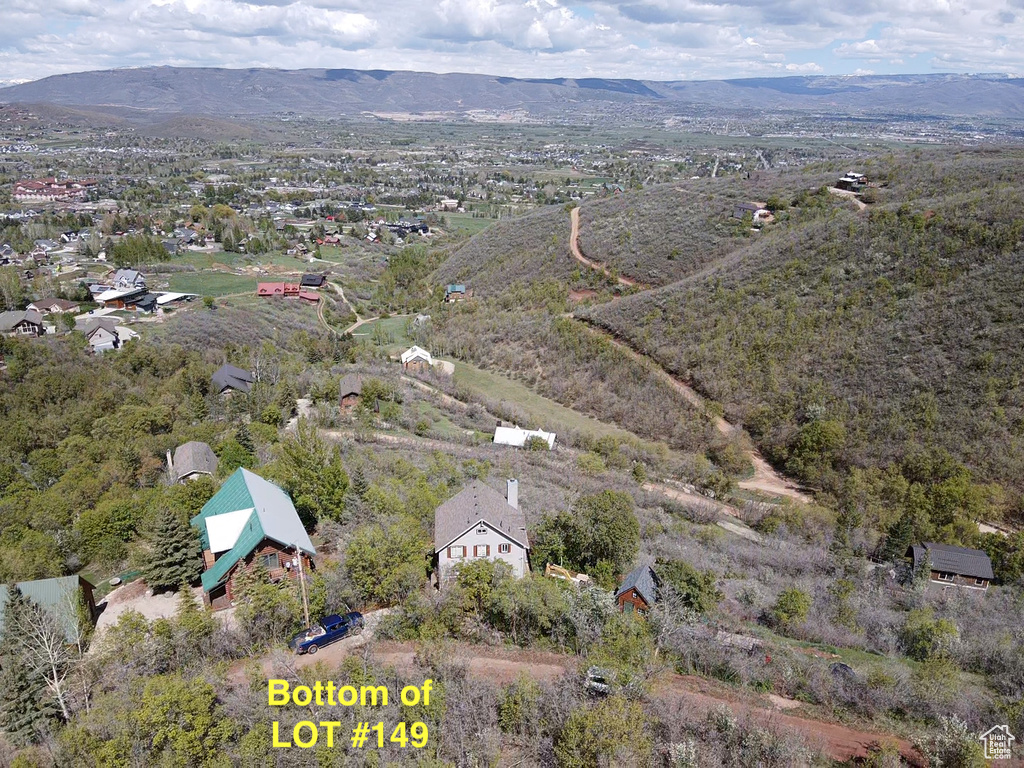 Drone / aerial view of a mountainous background