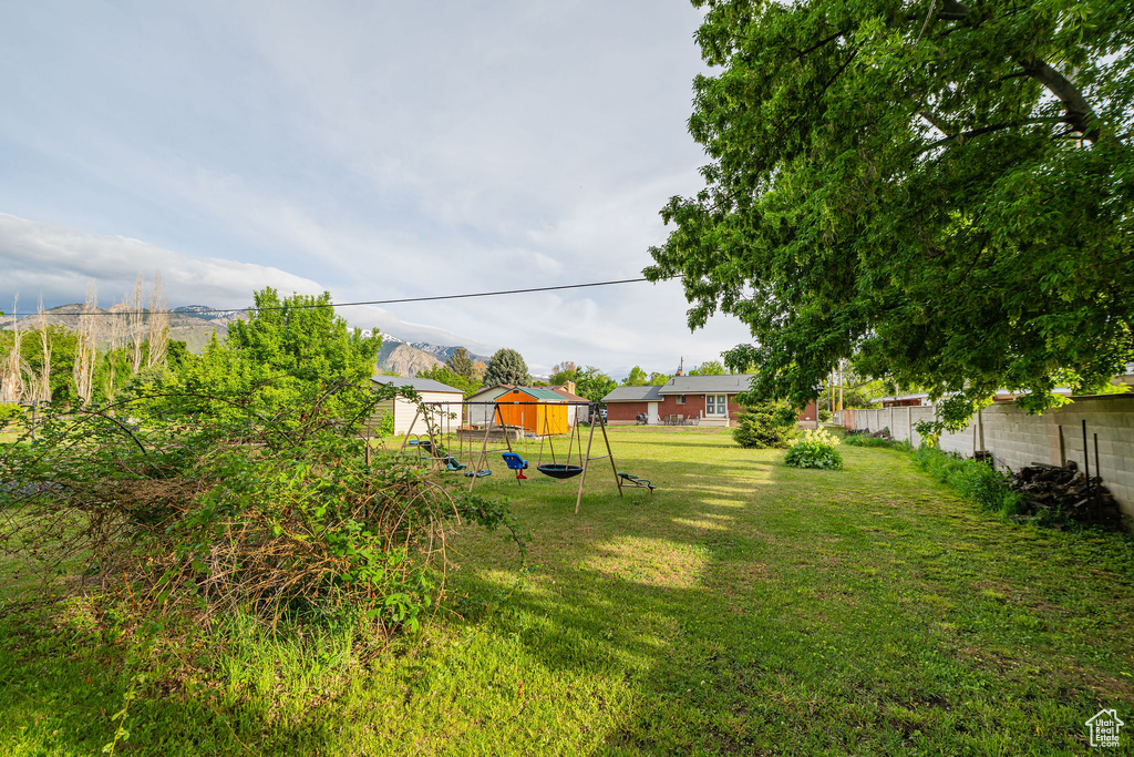 View of yard with a mountain view