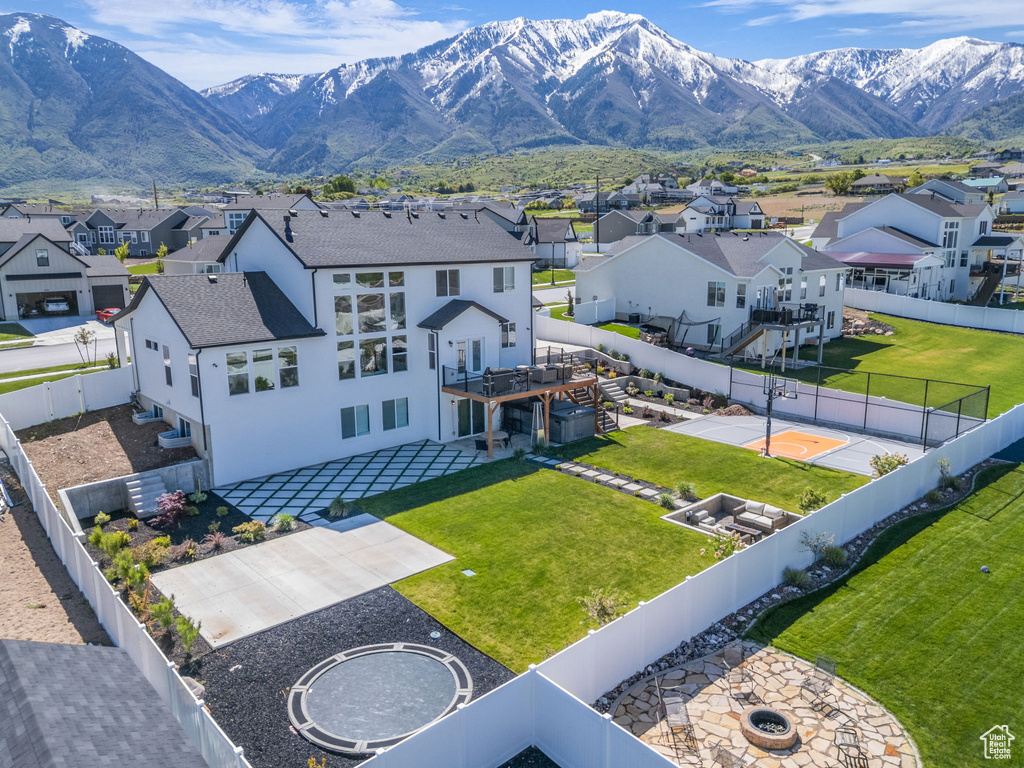 Aerial perspective of suburban area with mountains