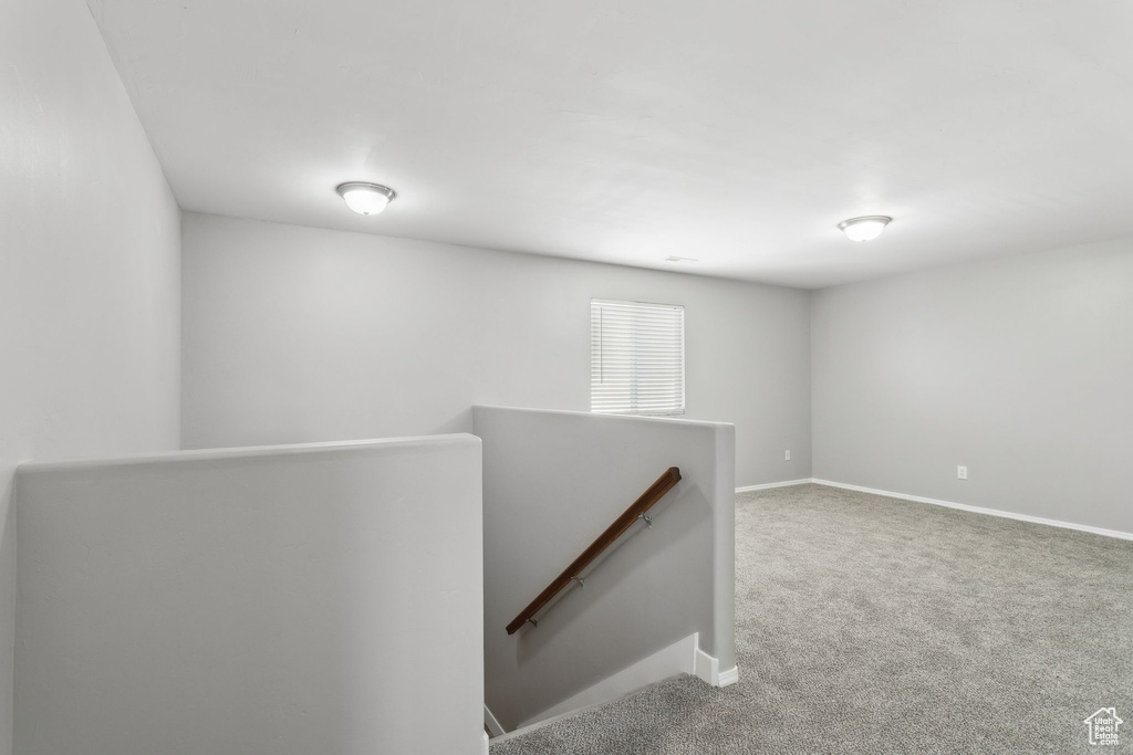 Basement with carpet floors and baseboards