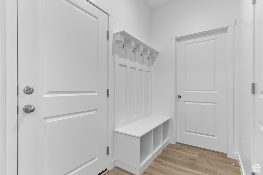 Mudroom with light wood-style floors