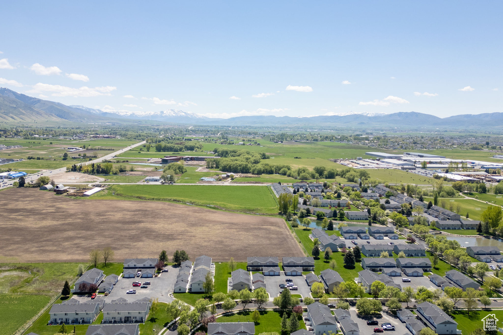 Drone / aerial view of a mountainous background