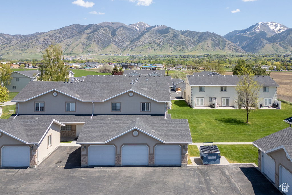 View of mountain background with nearby suburban area