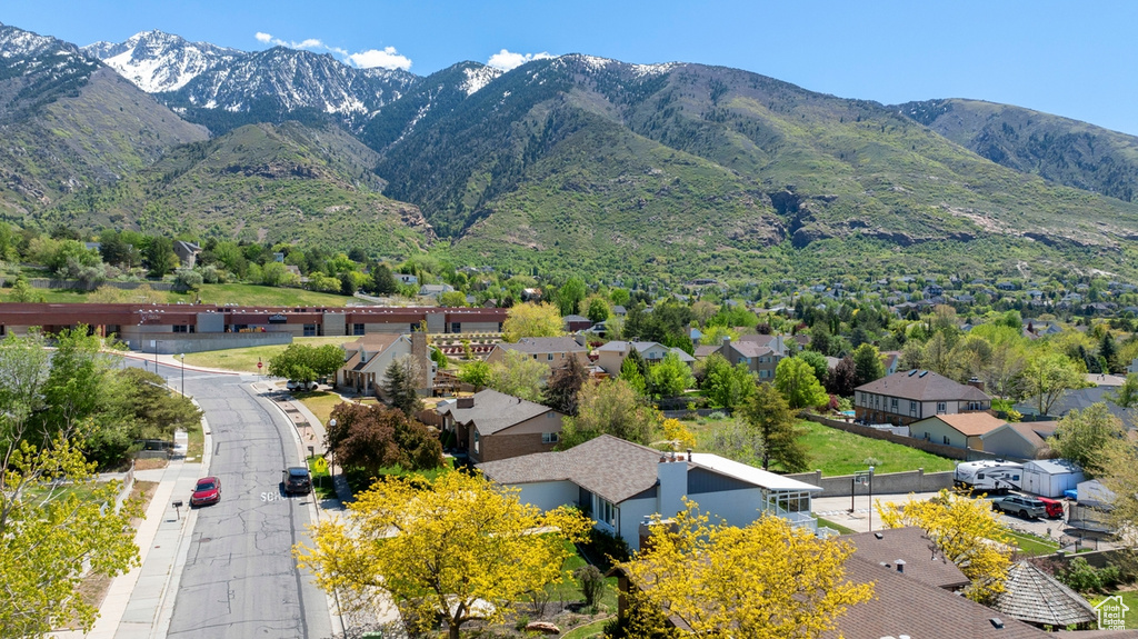 View of mountain background with nearby suburban area