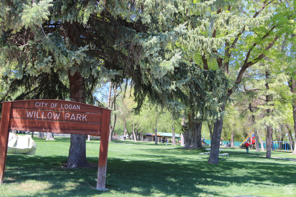 Community / neighborhood sign with a lawn