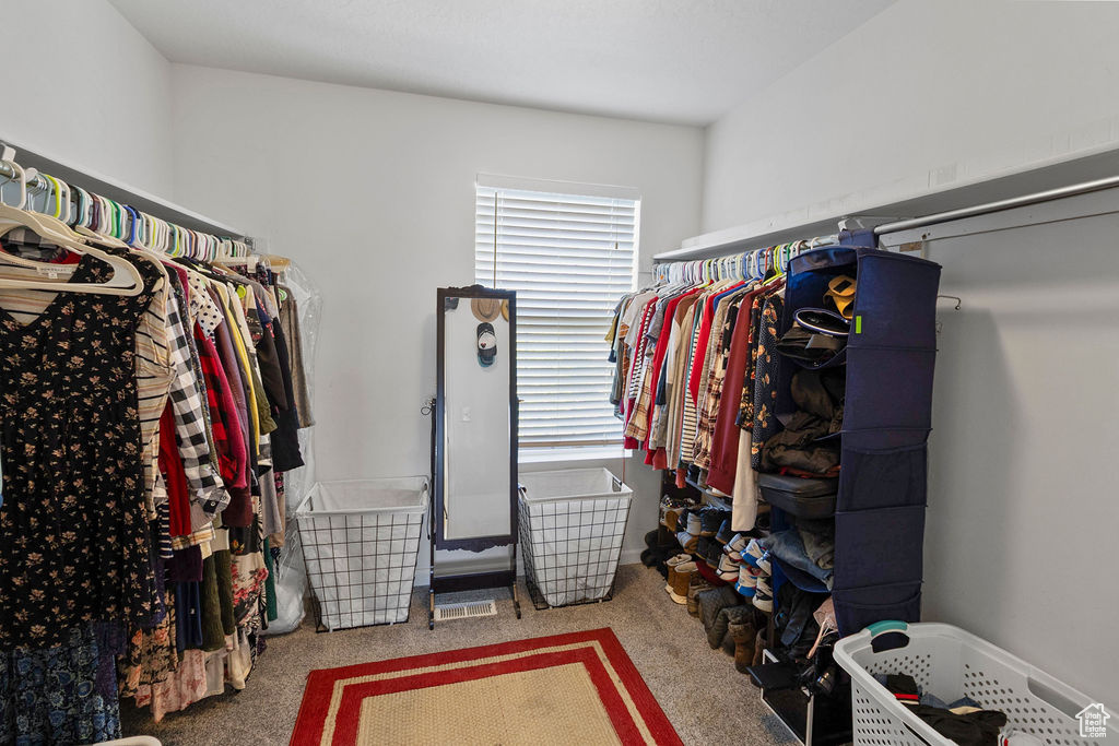 Walk in closet with carpet