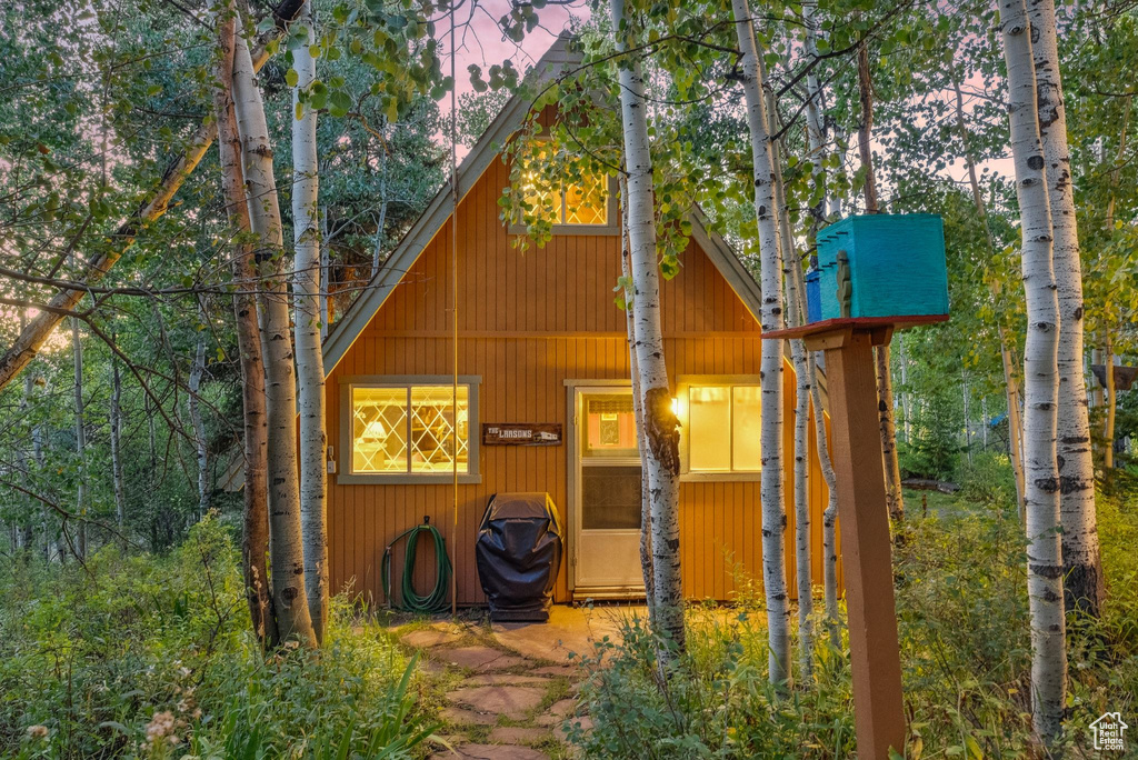View of outdoor structure at dusk