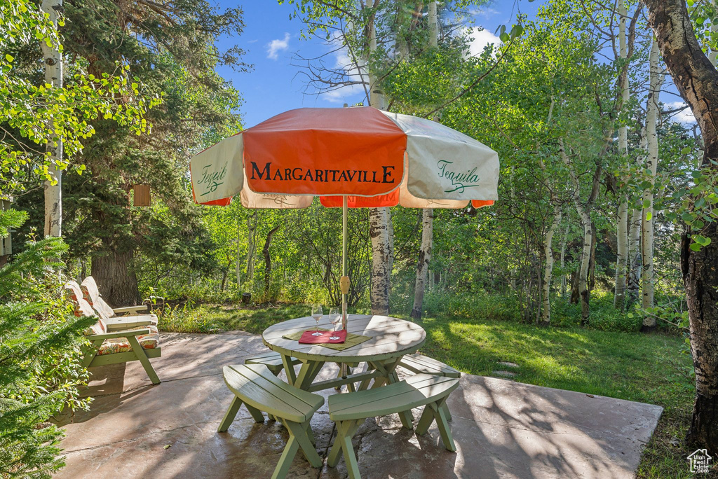 View of patio featuring outdoor dining area