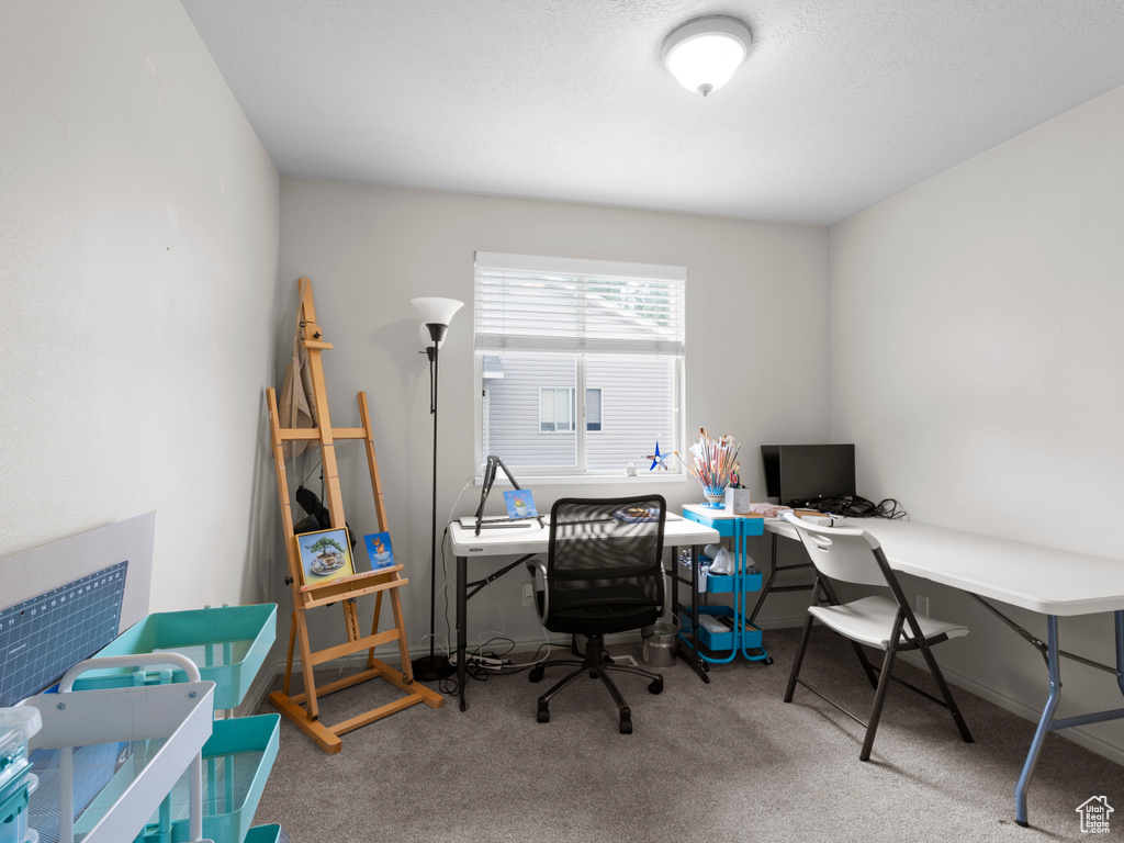 Home office with carpet flooring