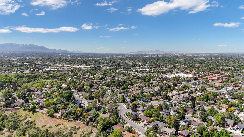 Aerial perspective of suburban area with mountains