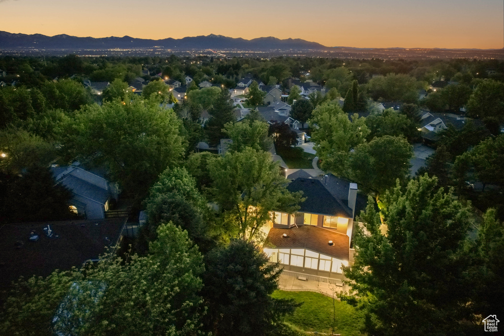 Aerial view at dusk of a mountain view