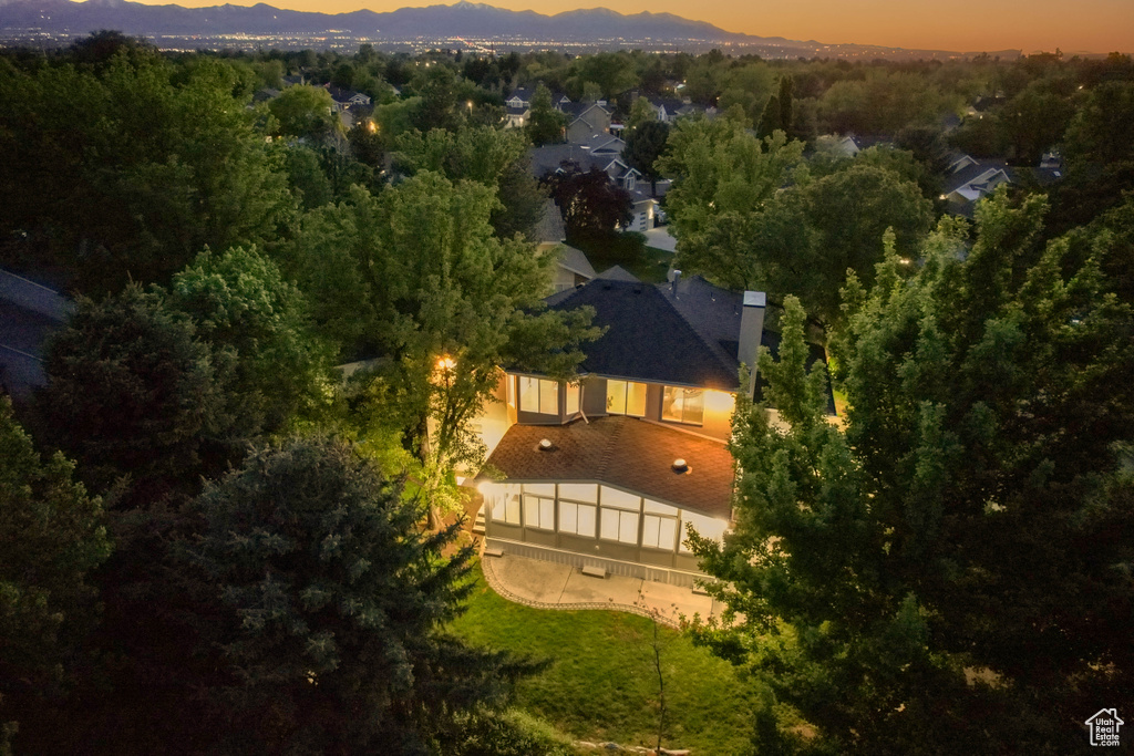 Aerial view at dusk of a mountain view