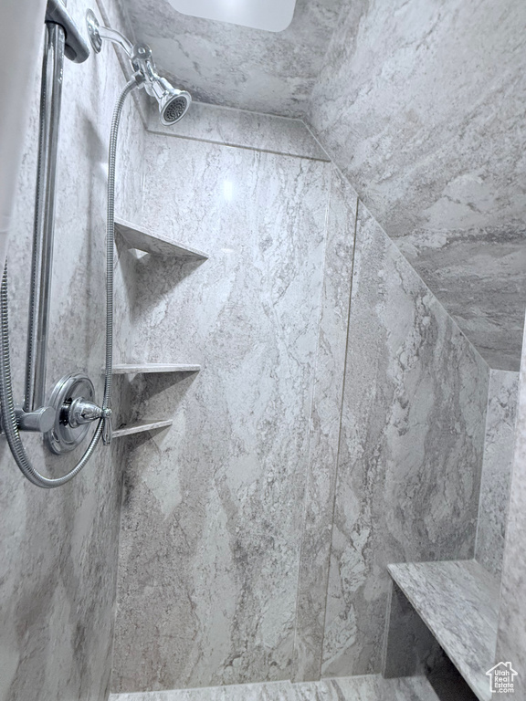 Bathroom view of tiled shower