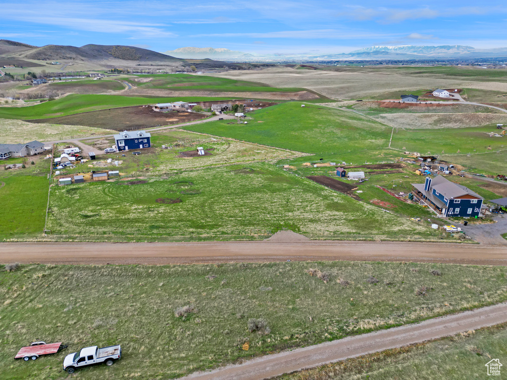 Aerial overview of property's location with mountains