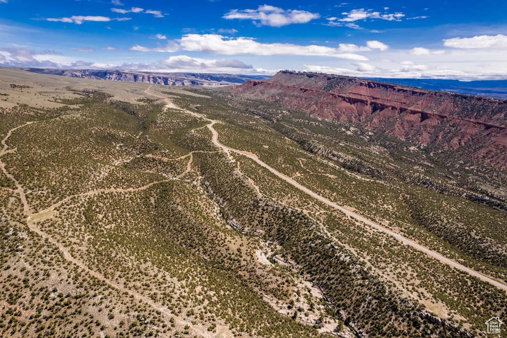 Aerial view of a mountain backdrop