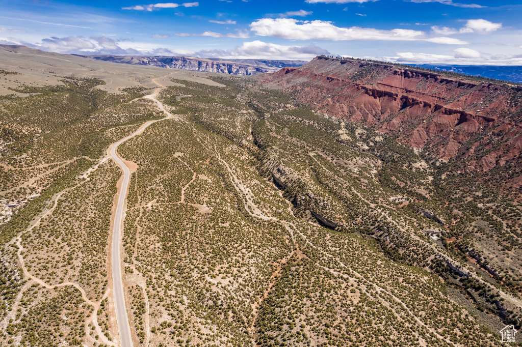 Aerial view of a mountain backdrop