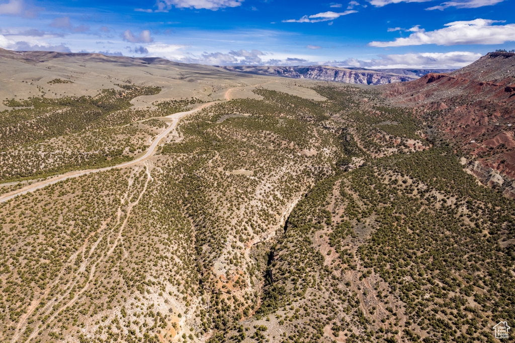 Overview of rural landscape with mountains