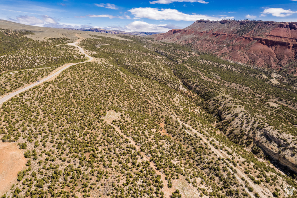 Aerial view of a mountain backdrop