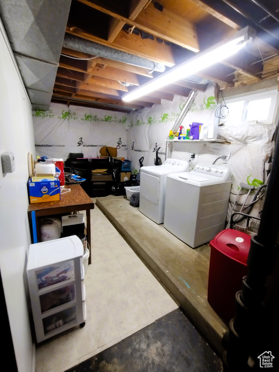 Below grade area with separate washer and dryer