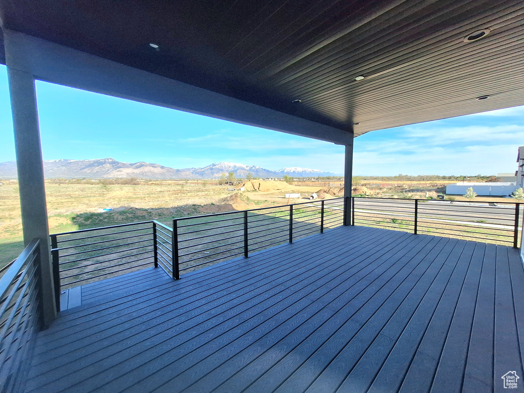 Wooden terrace with a mountain view