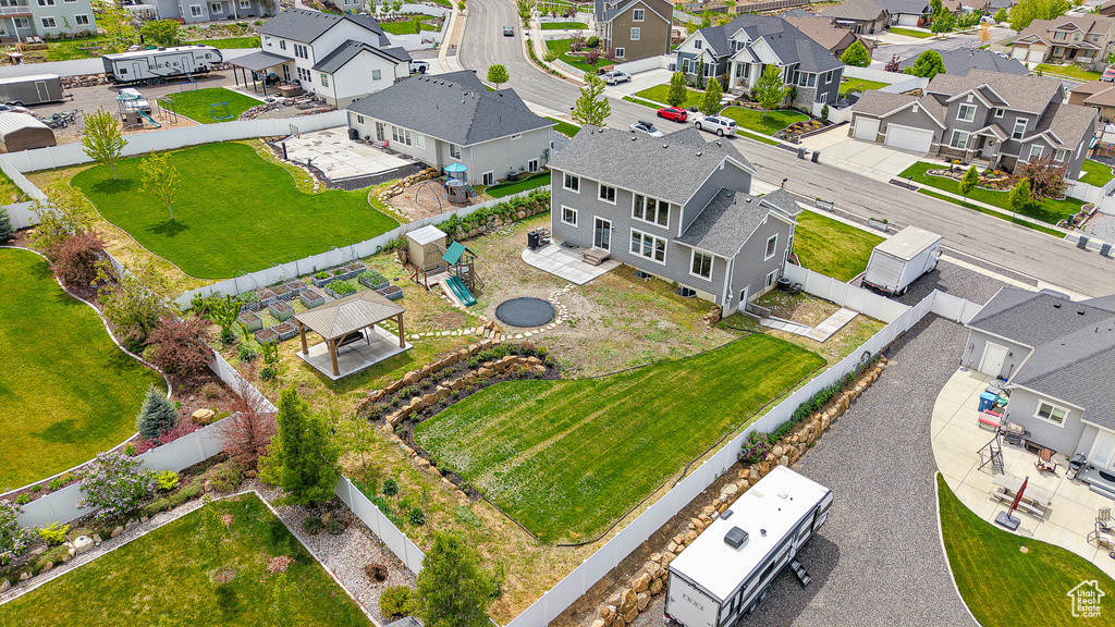 Aerial perspective of suburban area