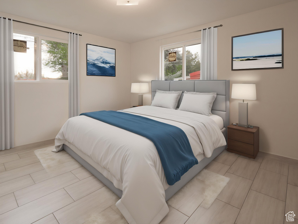 Bedroom with multiple windows