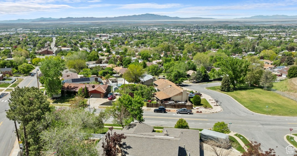 Aerial perspective of suburban area with mountains