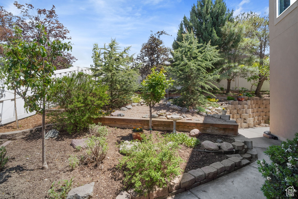 View of yard featuring fence