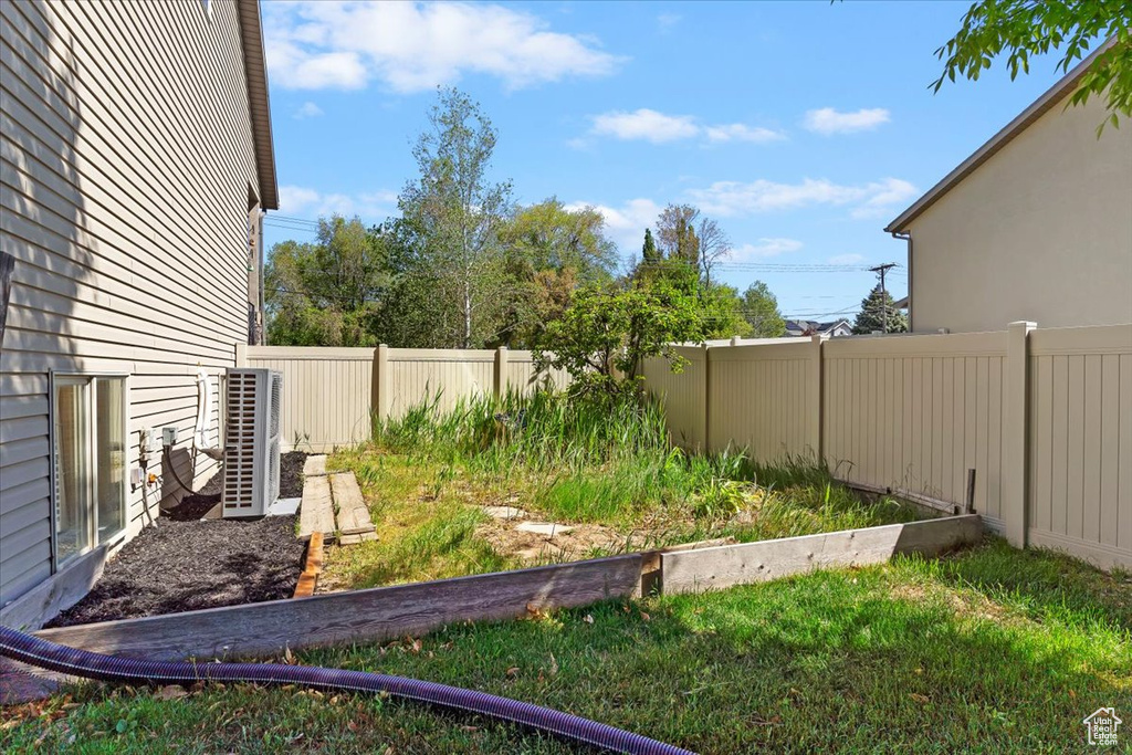 Fenced backyard with central AC