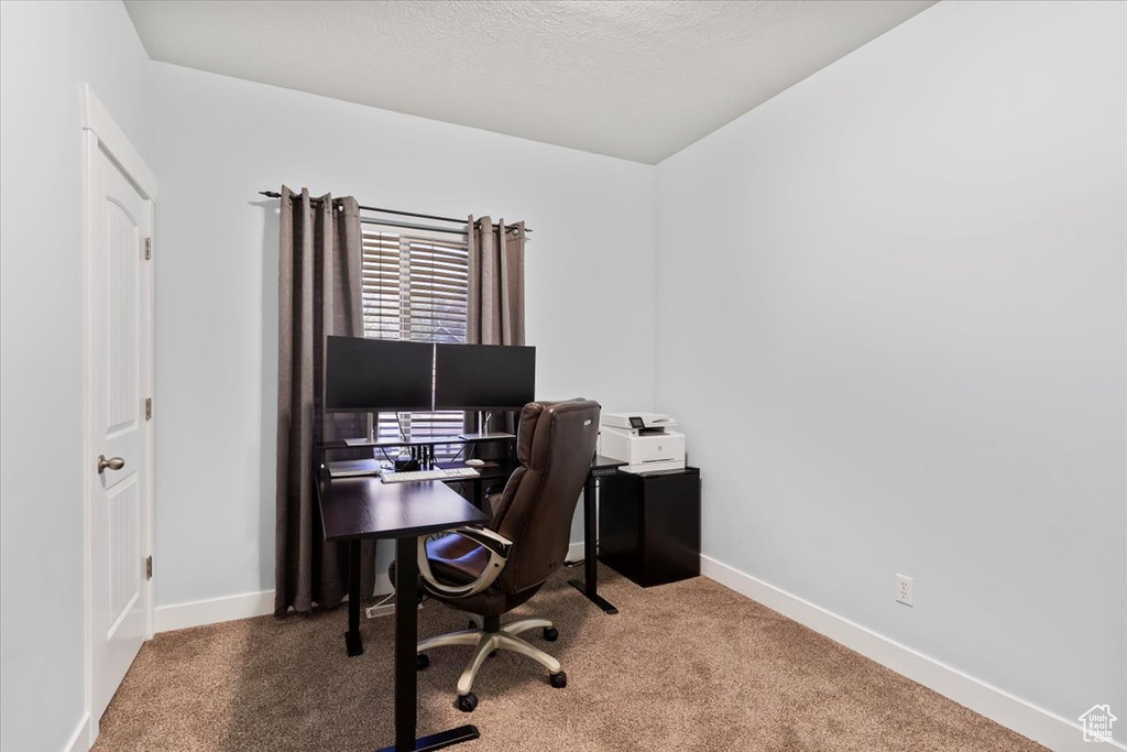 Office area with baseboards and carpet flooring