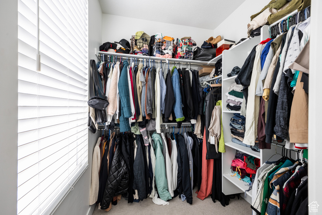 Spacious closet with carpet floors