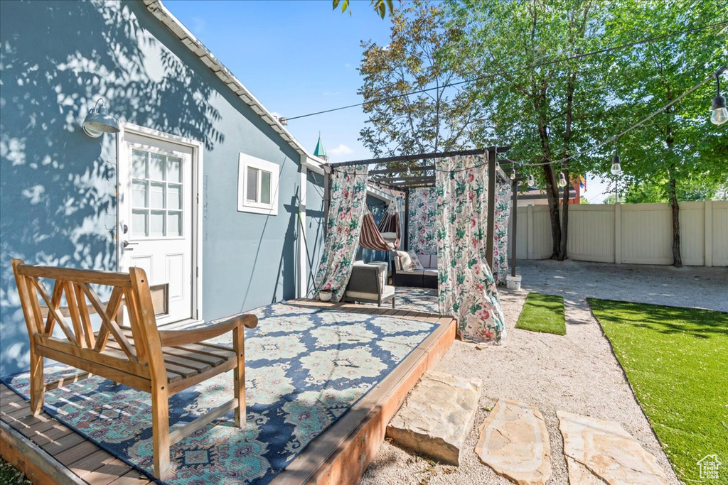 View of patio / terrace with a fenced backyard and an outdoor living space