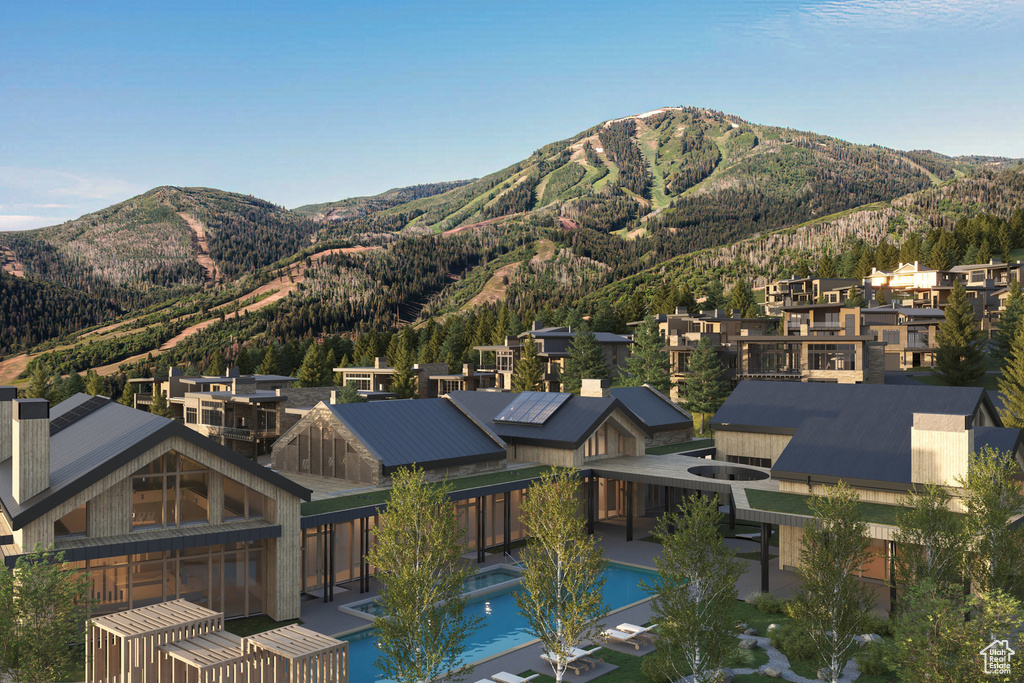 View of mountain background with nearby suburban area