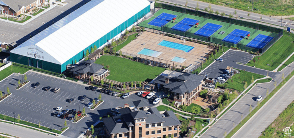 Aerial view of a pool
