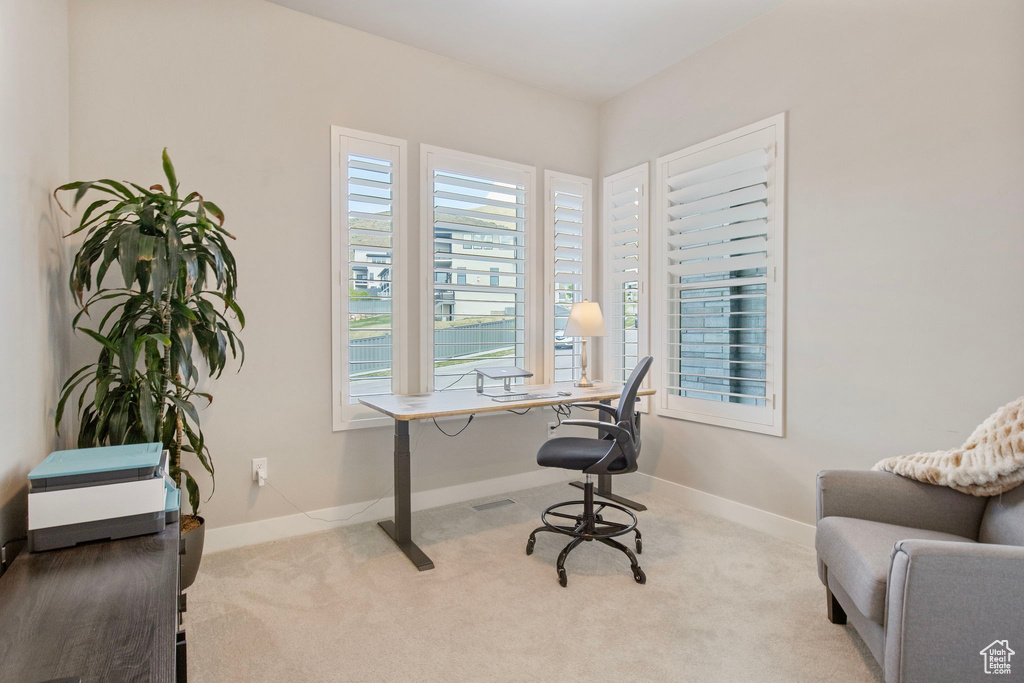 Office area with carpet floors and baseboards