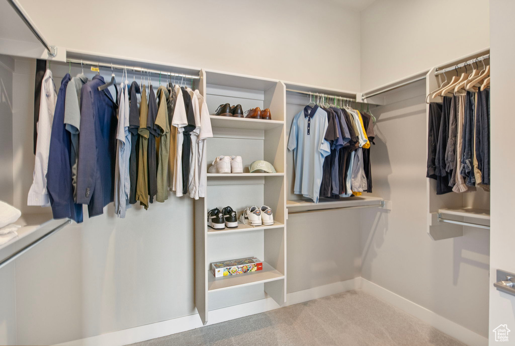 Walk in closet with carpet floors