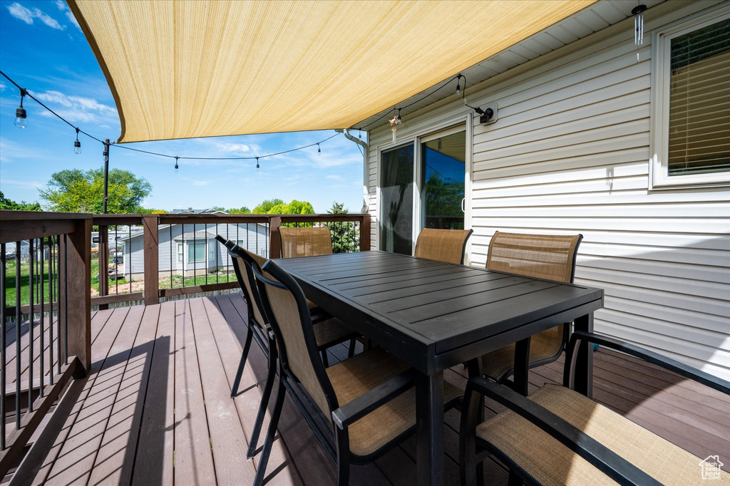 Wooden deck with outdoor dining area
