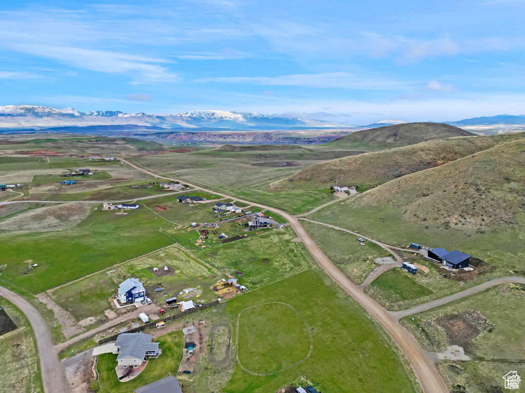 Drone / aerial view of a mountain backdrop