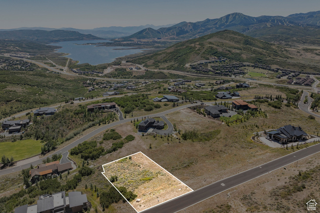 Bird's eye view of a water and mountain view